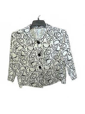 Dressbarn White and Black Patterned Button-Up Jacket Size M